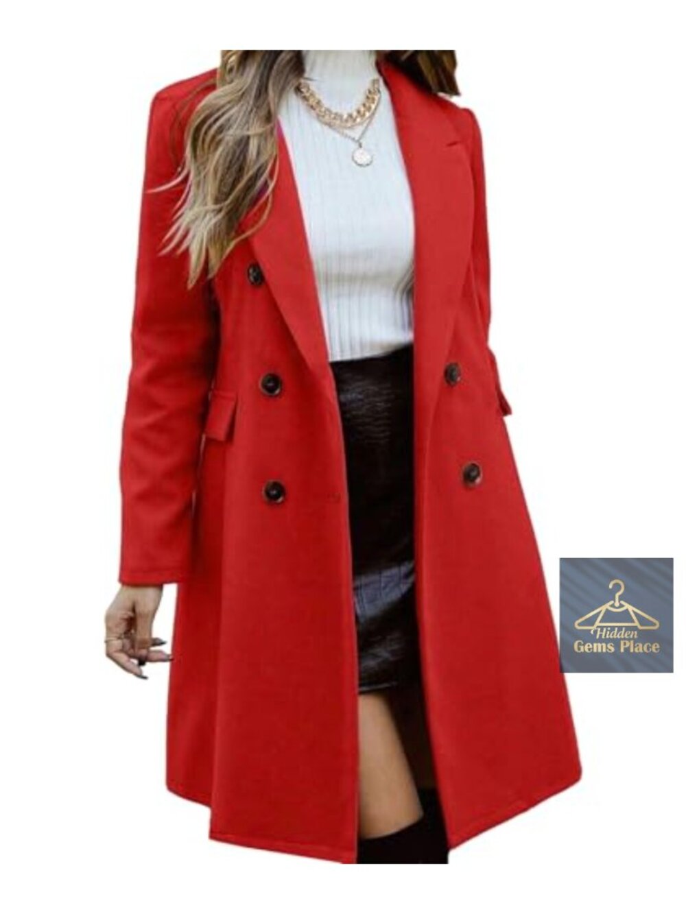 Double Breasted Pea Coat for Women Notch Lapel Wool Blend Winter Jacket Long